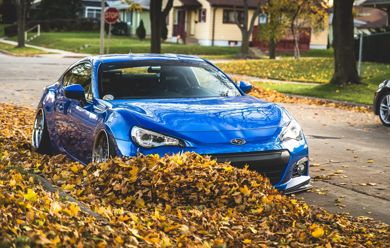 Photo wallpaper Subaru, Subaru BRZ, yellow leaves