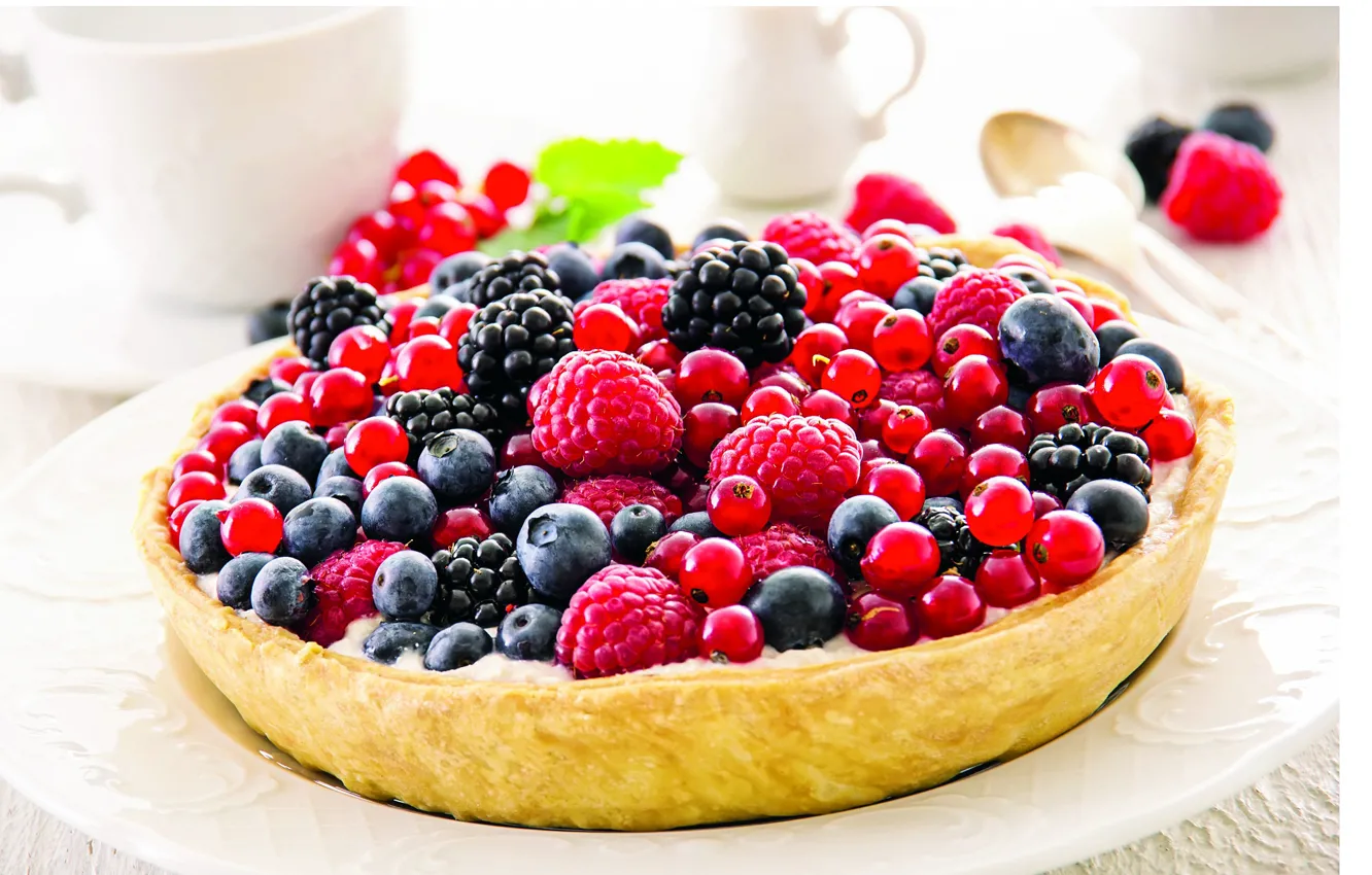 Photo wallpaper berries, raspberry, pie, currants, BlackBerry, blueberries, tart