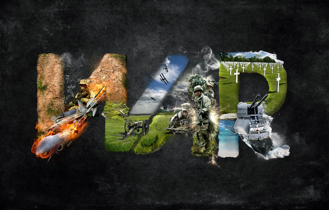 Photo wallpaper grass, weapons, war, aircraft, soldiers, war, fire.CROSSES