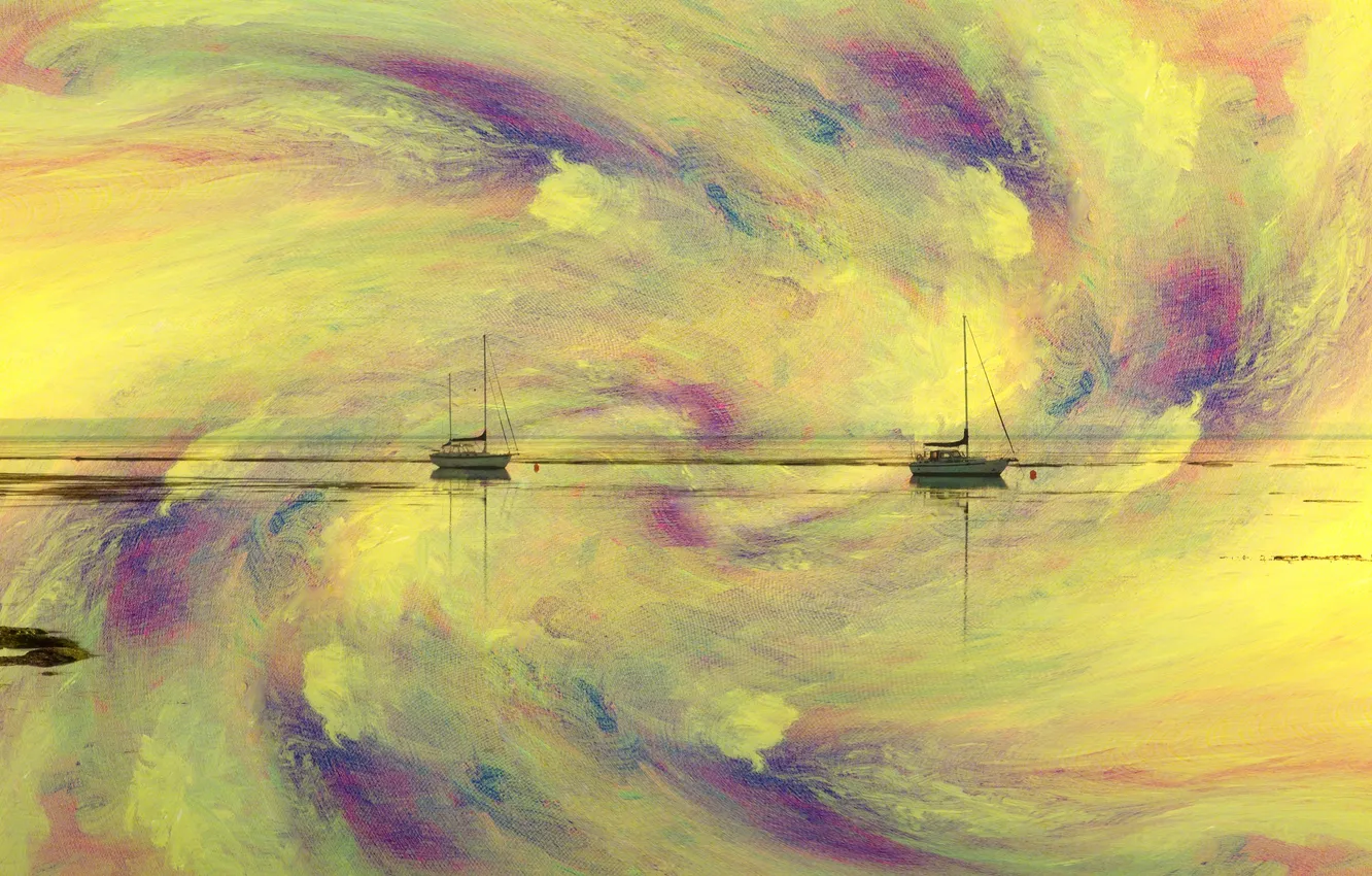 Photo wallpaper sea, landscape, boat