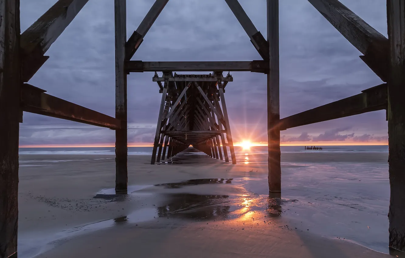 Photo wallpaper beach, sunrise, pier