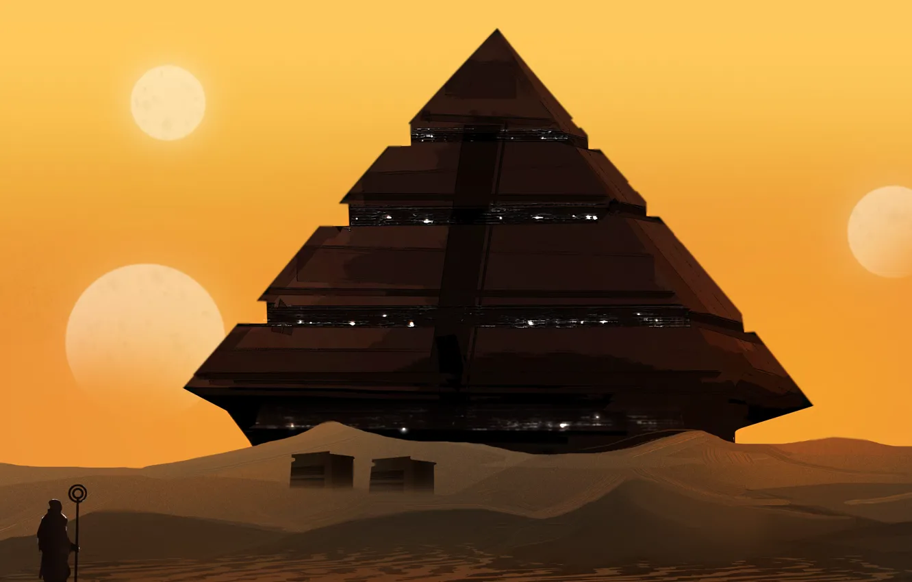 Photo wallpaper landscapes, Shine, figure, digital art, pyramid, stars, TacoSauceNinja, Selling girl scout cookies