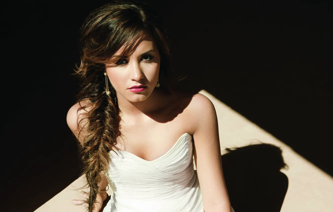 Photo wallpaper actress, brown hair, white dress, curls, celebrity, Demi Lovato, Demi Lovato