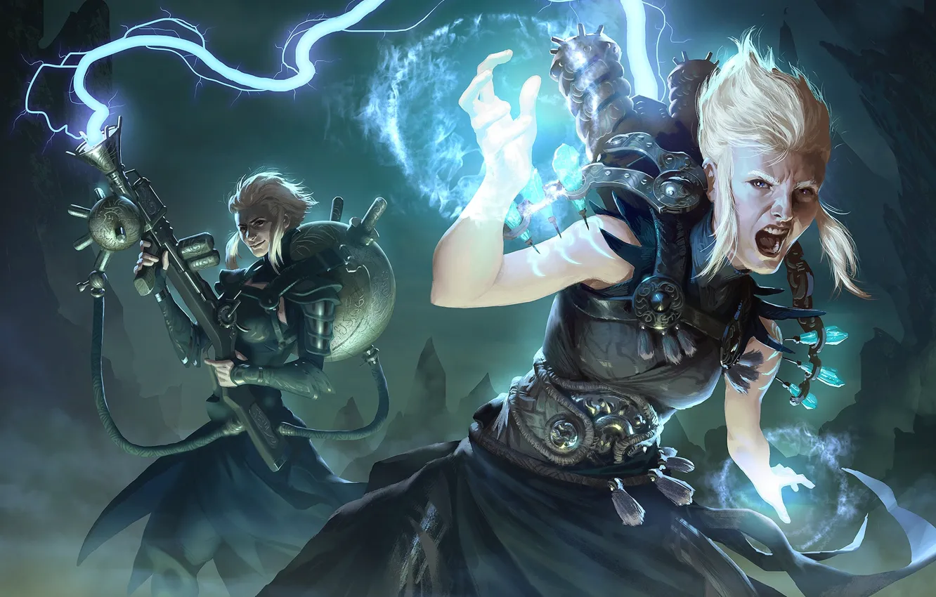 Photo wallpaper the storm, girl, magic, lightning, science, figure, category, fantasy