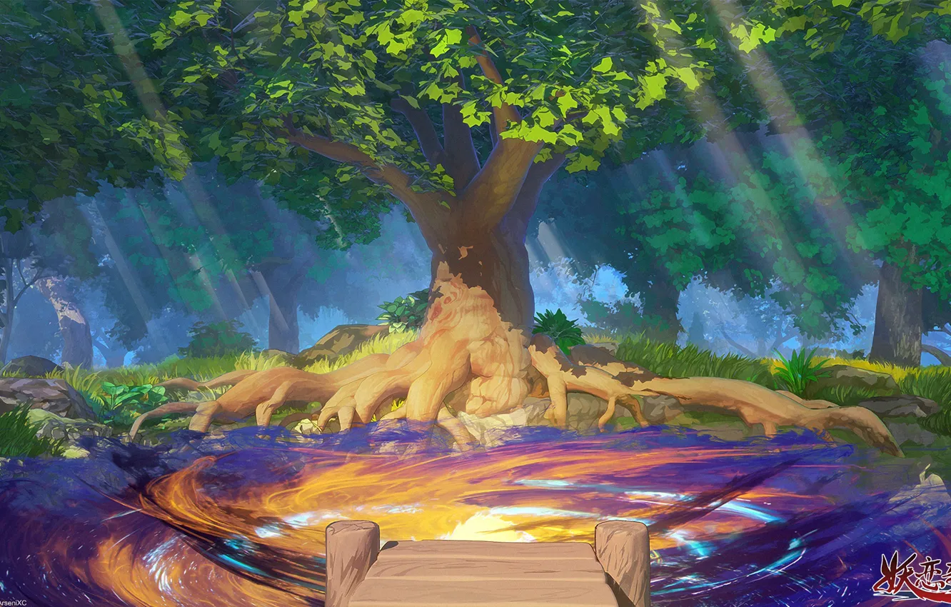 Photo wallpaper trees, Forbidden Fairy Tales, art, nature