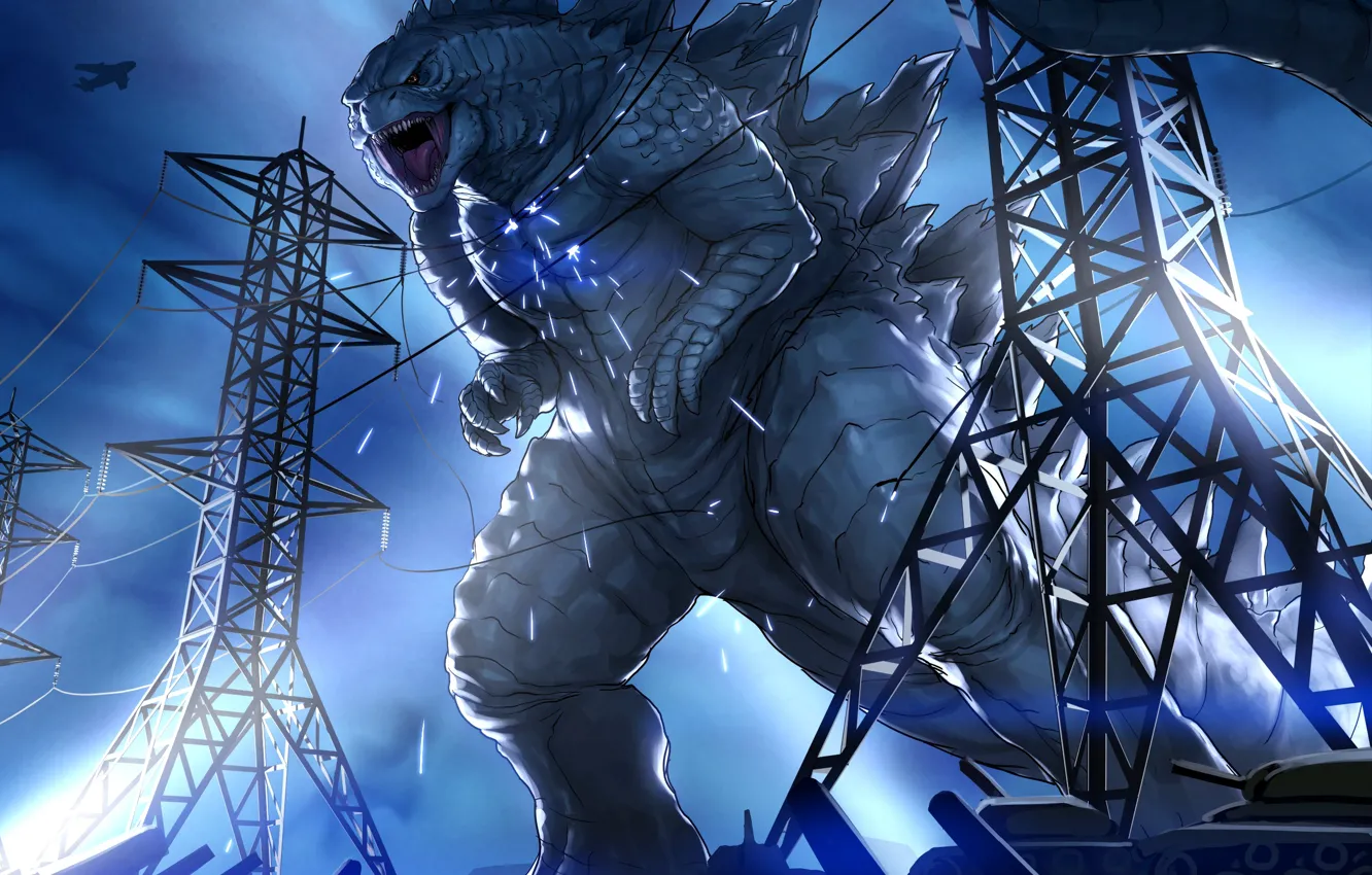 Photo wallpaper monster, tank, giant, art, mutant, Godzilla