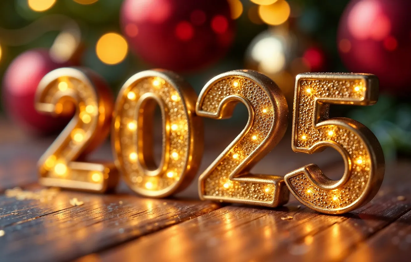 Photo wallpaper lights, lights, Board, new year, figures, gold, garland, date