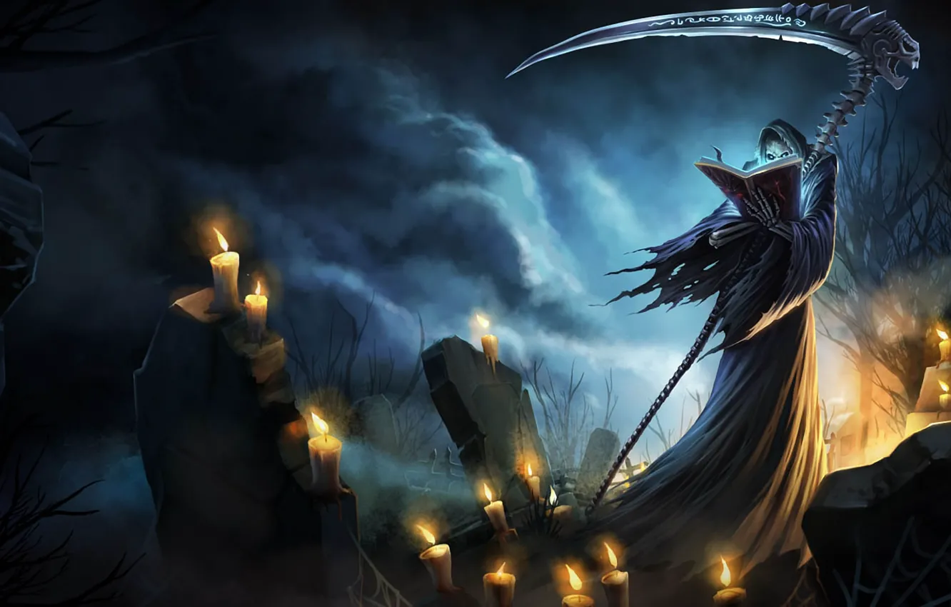Photo wallpaper death, darkness, graves, candles, braid, spell, League of Legends, LoL