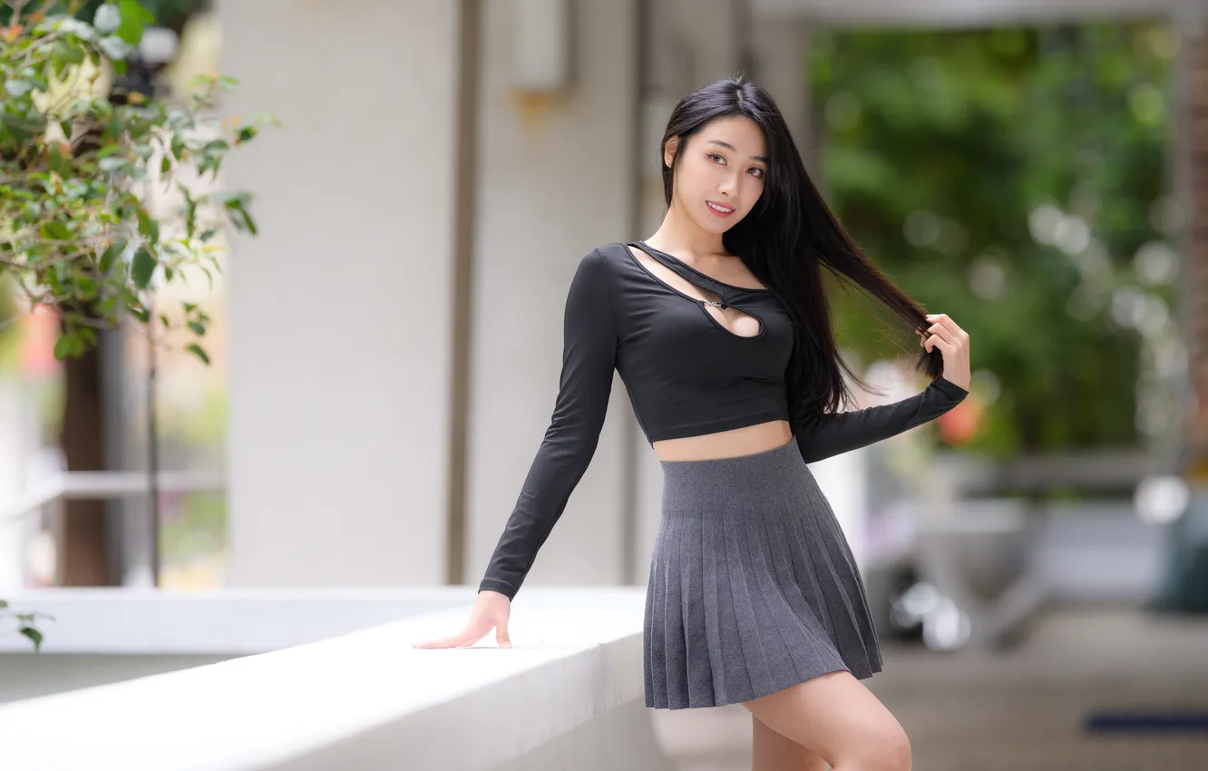 Photo wallpaper model, skirt, portrait, makeup, figure, brunette, hairstyle, topic