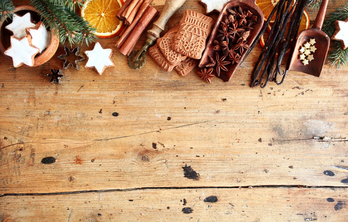 Photo wallpaper orange, cookies, Christmas, New year, cinnamon, vanilla, New Year, Merry Christmas