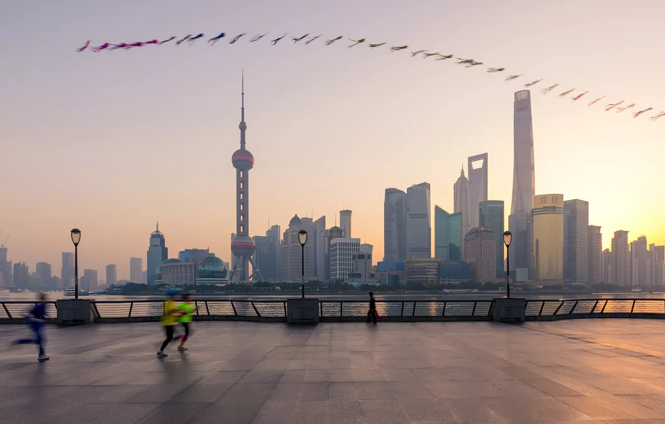 Photo wallpaper tower, HDR, morning, panorama, China, Shanghai