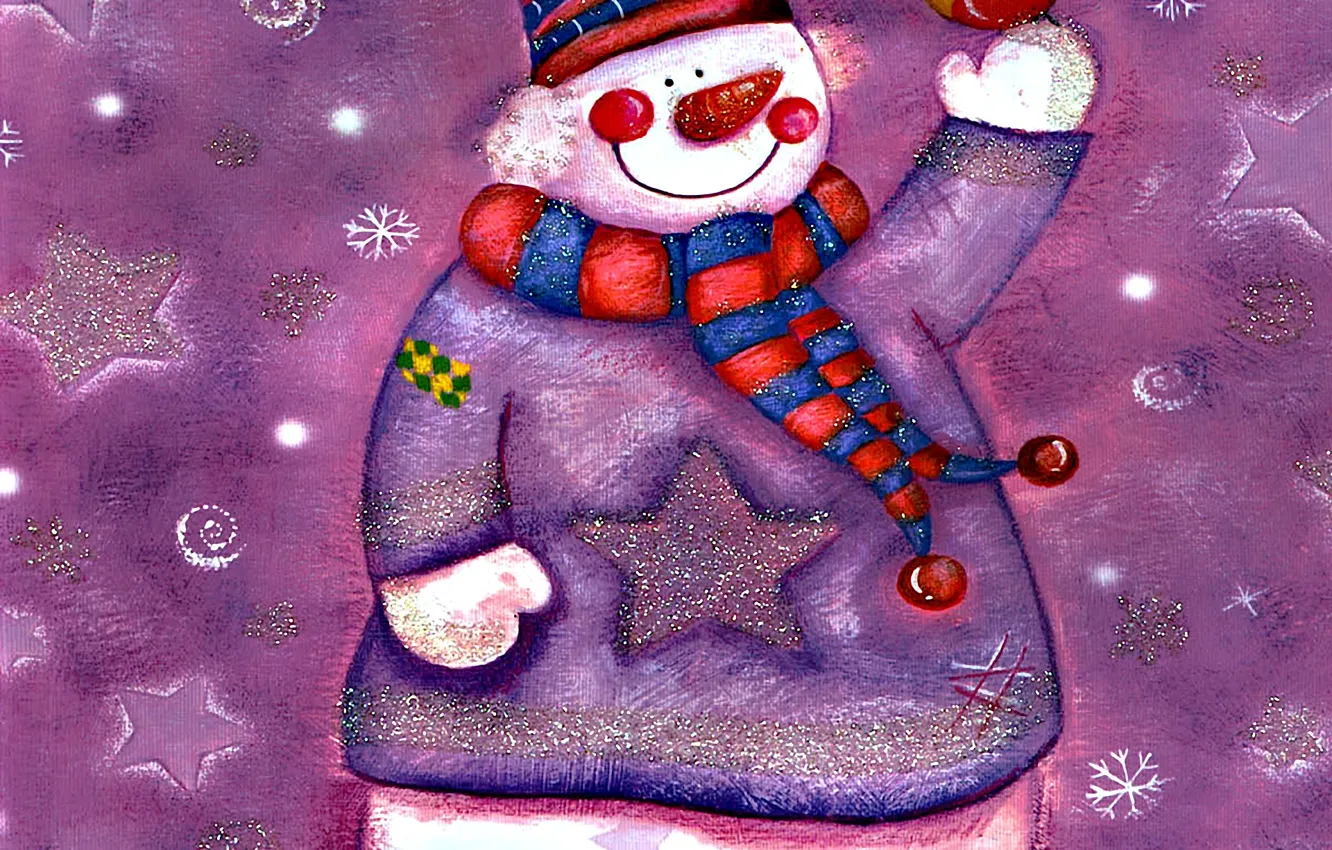 Photo wallpaper winter, smile, figure, snowman, bird