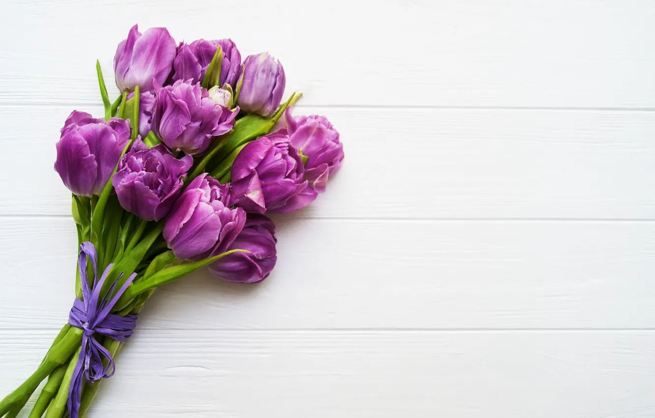 Photo wallpaper flowers, table, bouquet, purple, tulips, buds, Olena Rudo