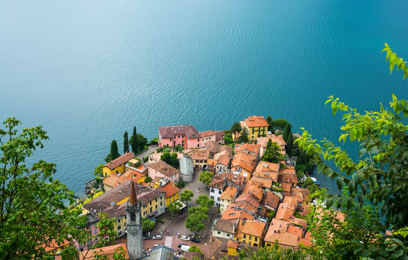 Photo wallpaper lake, building, ruffle, roof, Italy, panorama, Italy, lake Como