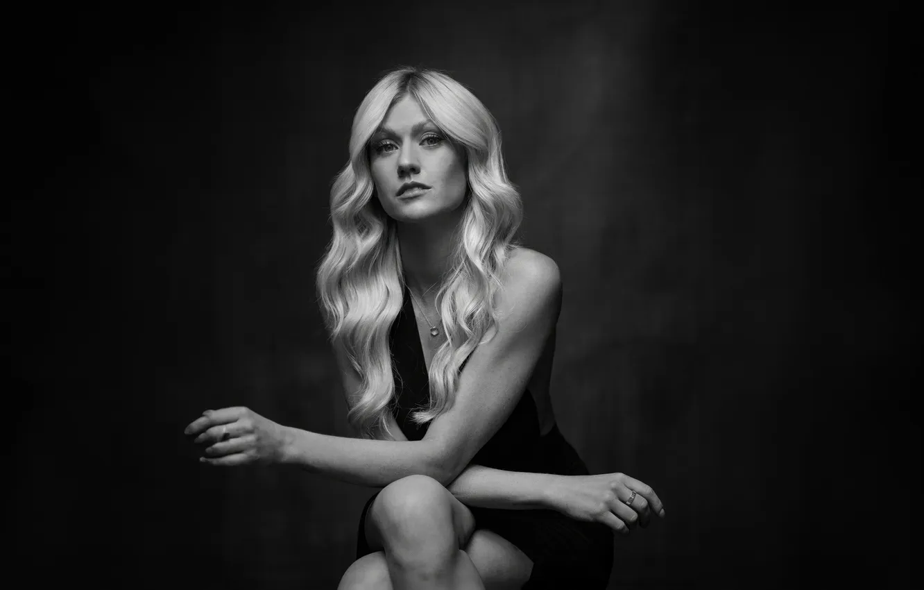 Photo wallpaper look, makeup, figure, black and white, hair, look, actress, Katherine McNamara