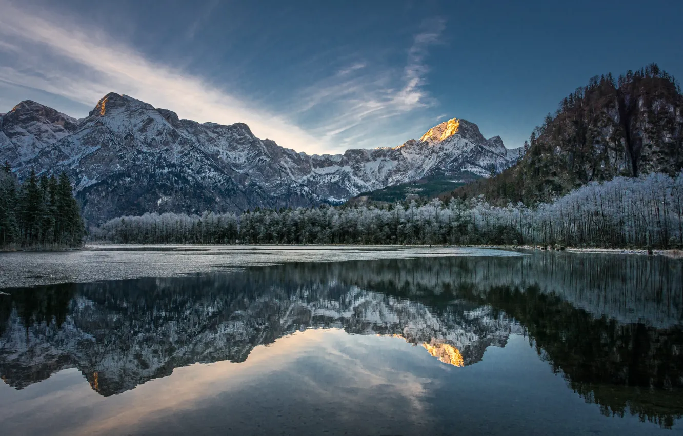 Photo wallpaper winter, forest, mountains, lake, reflection, Austria, Alps, Austria