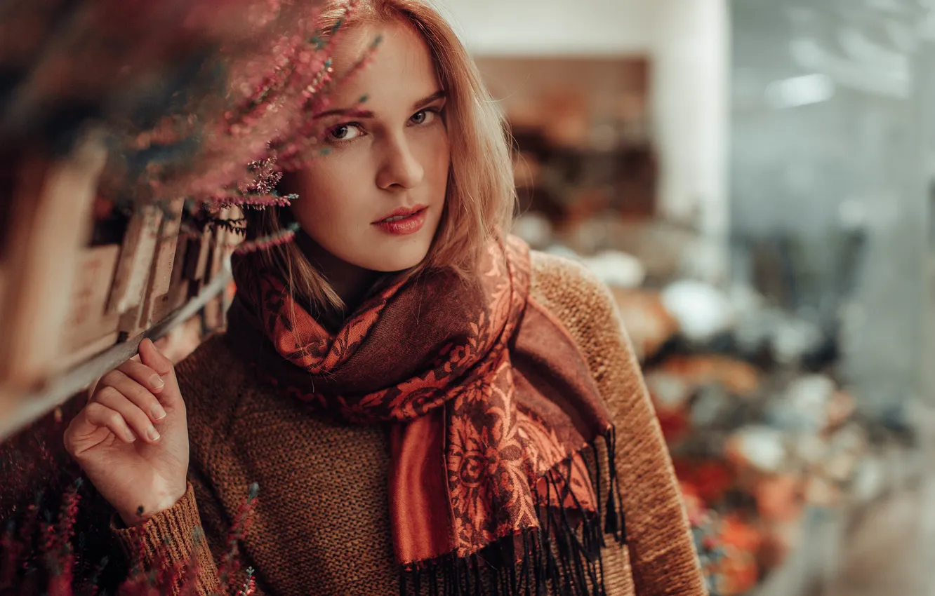 Photo wallpaper look, girl, shawl