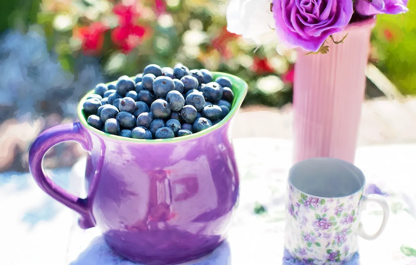 Photo wallpaper berries, picture, summer, still life, fresh, painting, still life, blueberry