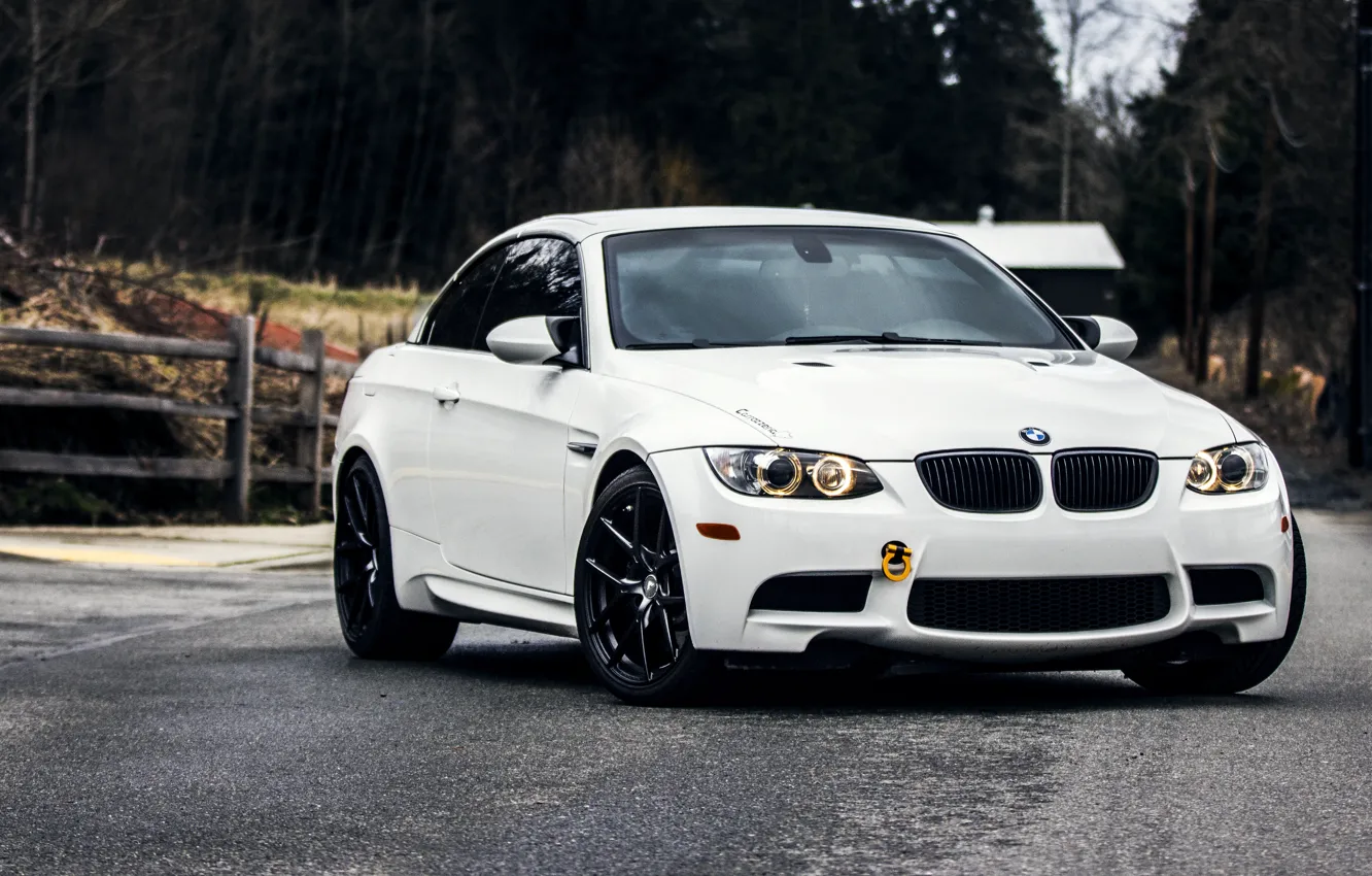 Photo wallpaper Road, BMW, White, BMW, Lights, Before, White, E92