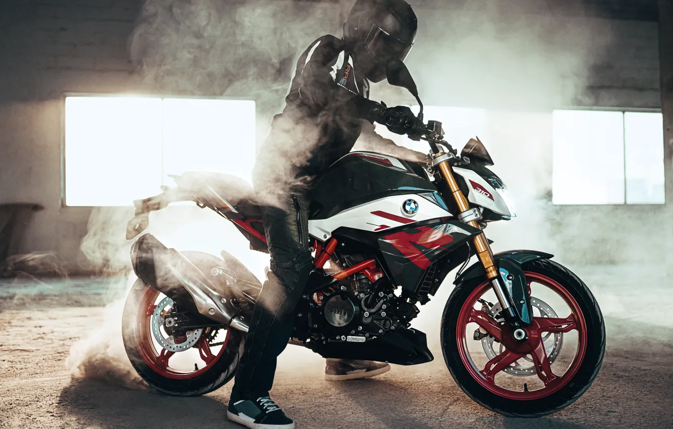 Photo wallpaper BMW, smoke, motorcycle, BMW G 310 R