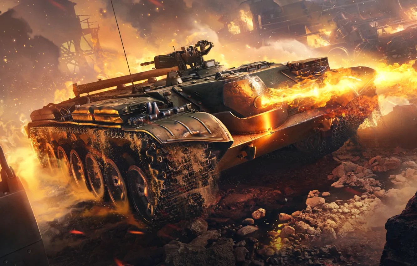 Photo wallpaper lights, destruction, tank, game, World of Tanks, World Of Tanks, flamethrower, Object 156 O