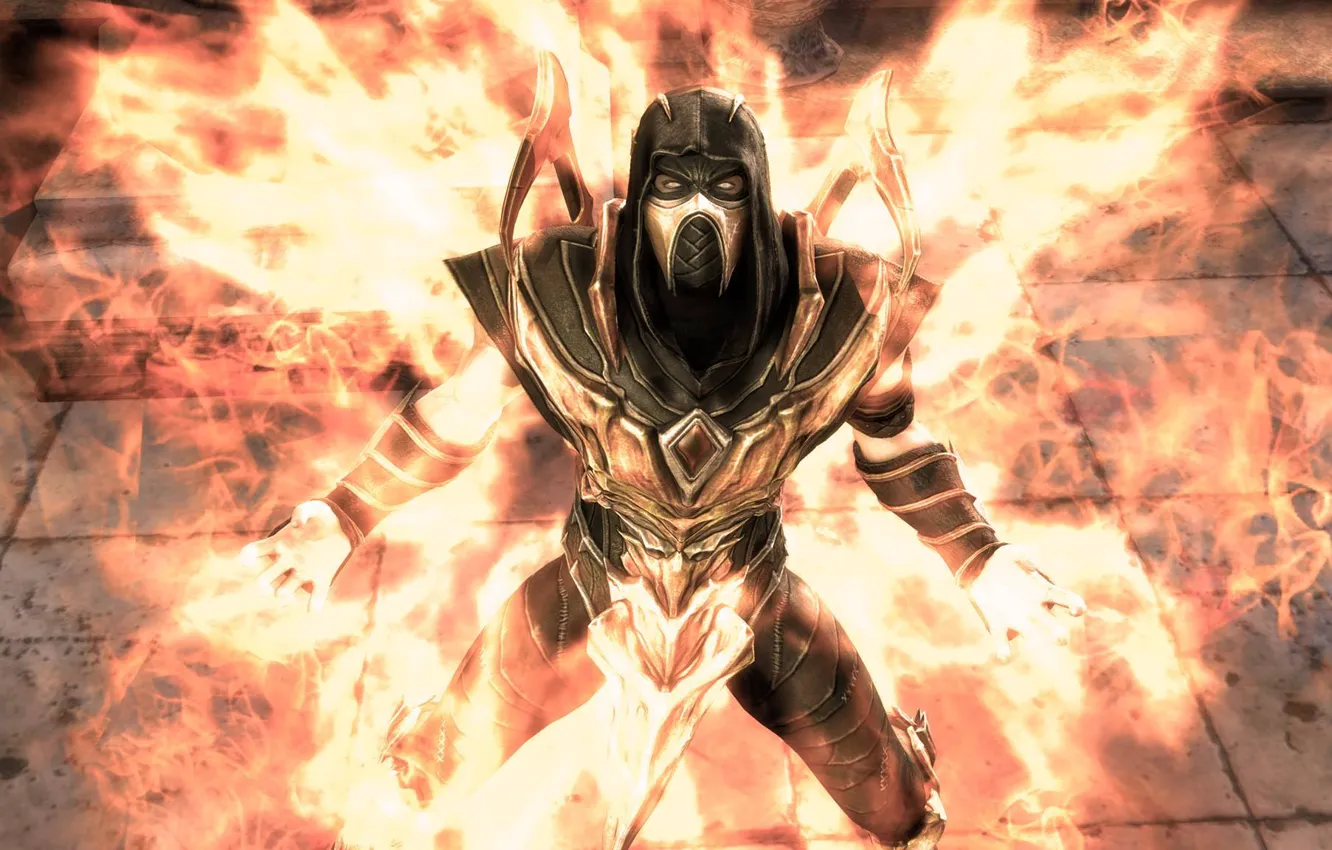 Photo wallpaper flame, Mortal Kombat, Scorpion, Injustice: Gods Among Us, DC comics