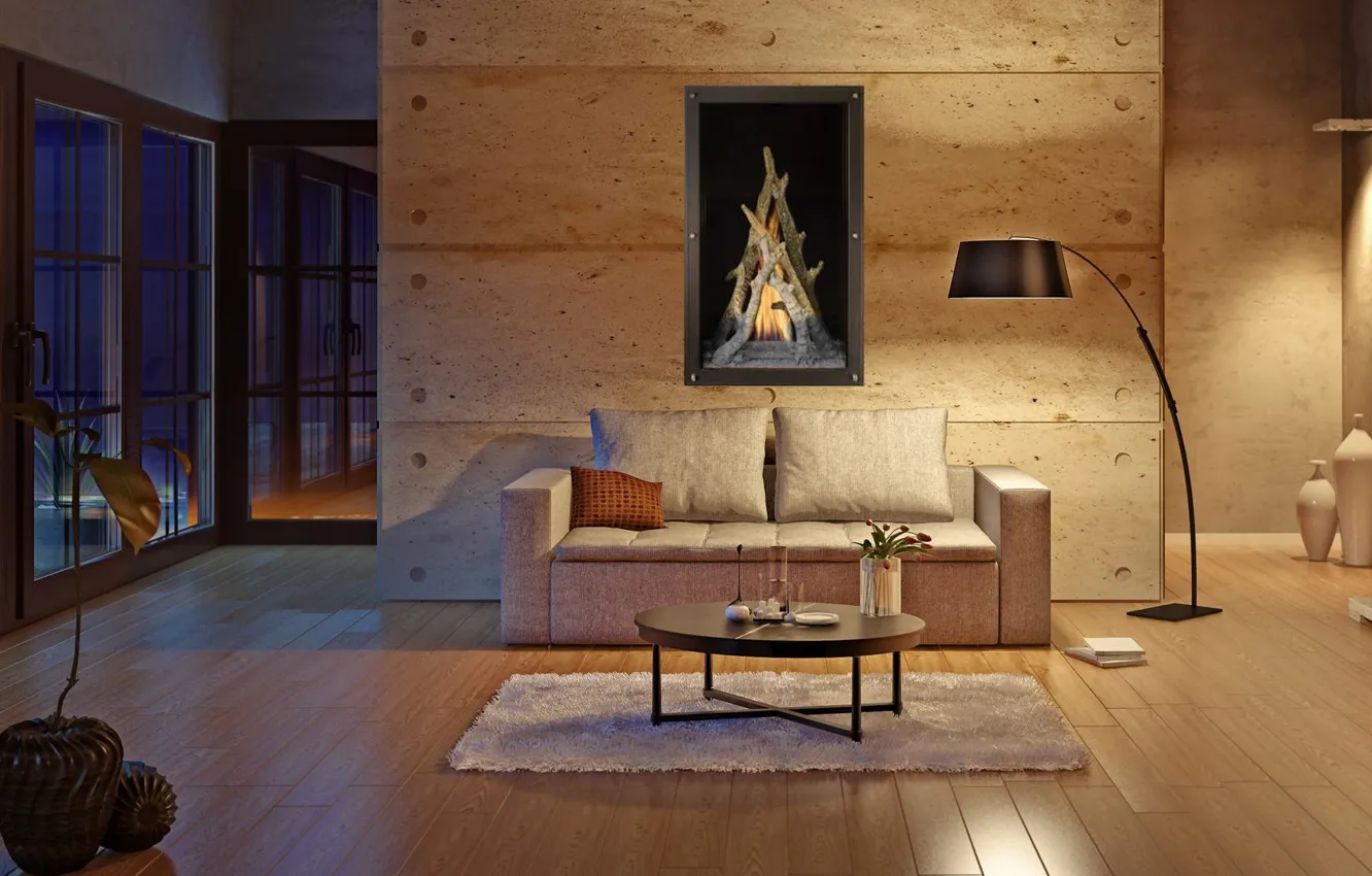 Photo wallpaper design, style, interior, sofa, living room, Vertical house