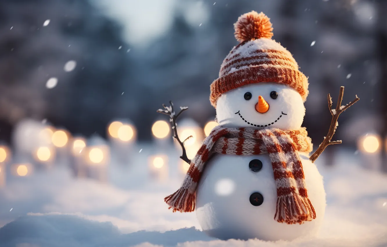 Photo wallpaper winter, snow, decoration, new year, Christmas, snowman, Christmas, winter