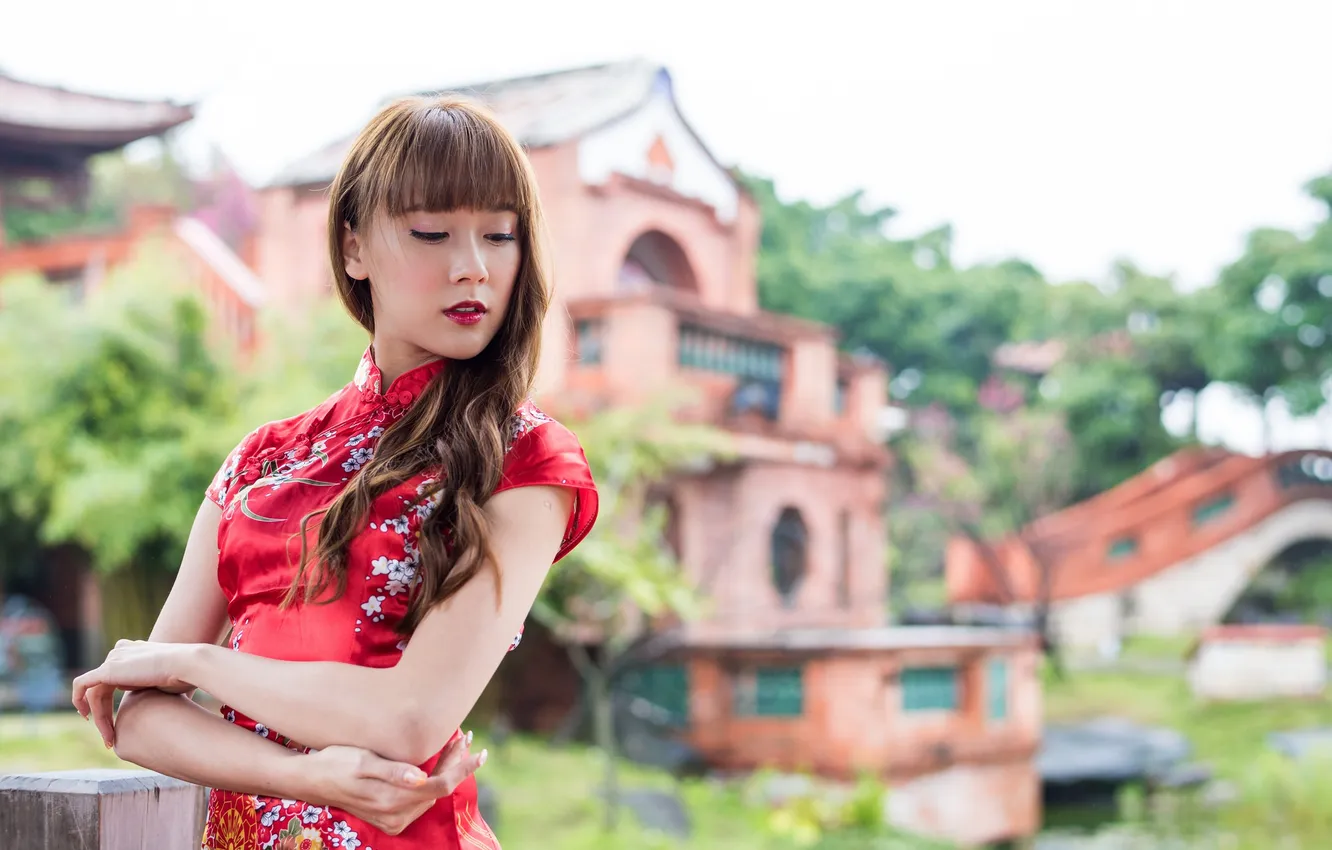 Photo wallpaper face, background, hair, makeup, dress, Asian, cutie