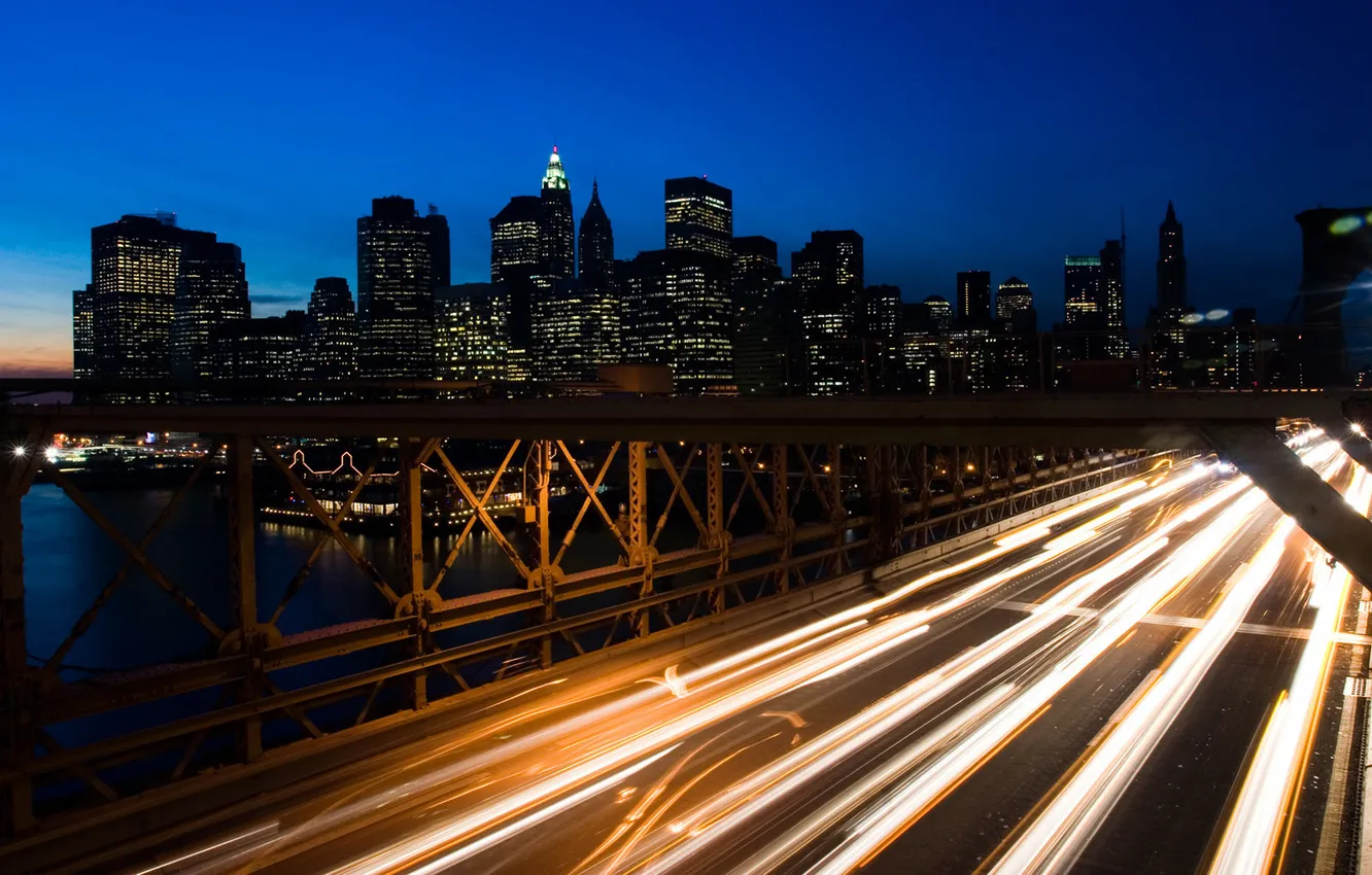 Photo wallpaper night, bridge, lights