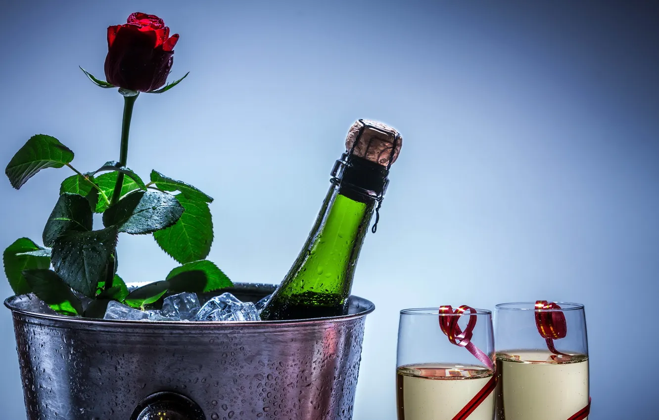 Photo wallpaper background, roses, champagne