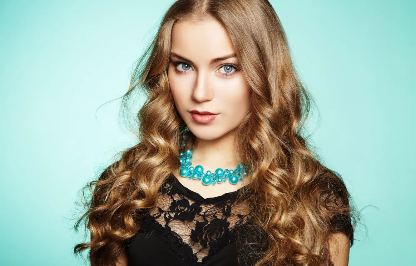 Photo wallpaper look, girl, background, model, hair, makeup, dress, blue eyes