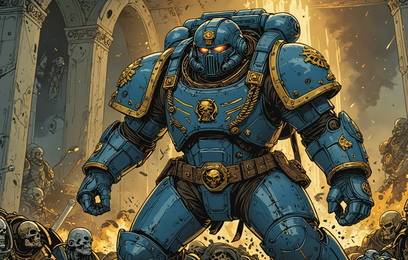 Photo wallpaper fiction, skull, robot