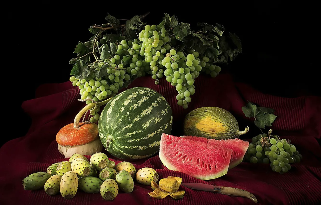 Photo wallpaper berries, watermelon, grapes, fruit, still life