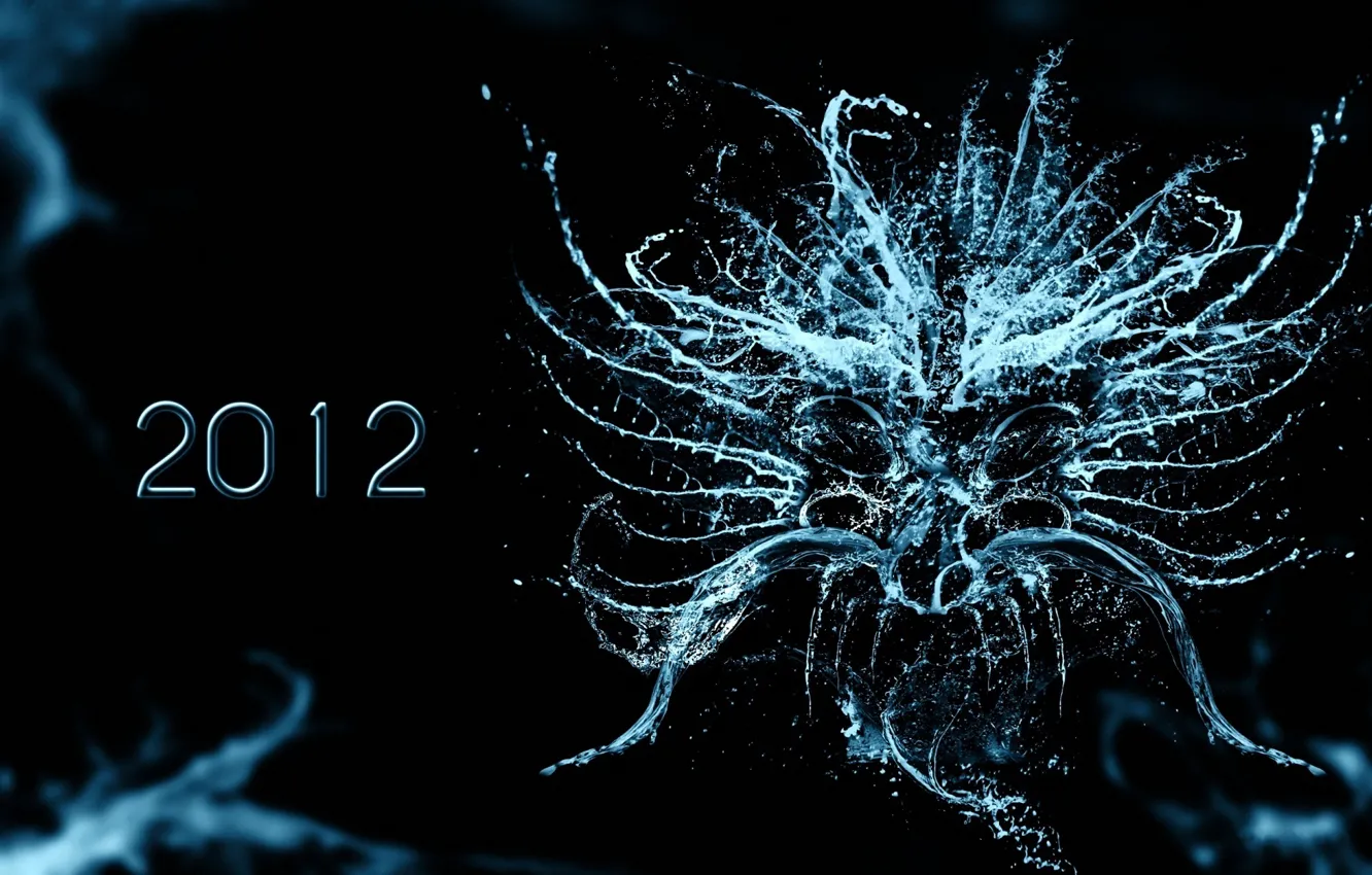 Photo wallpaper water, drops, new year, liquid, black background, 2012, new year, black background