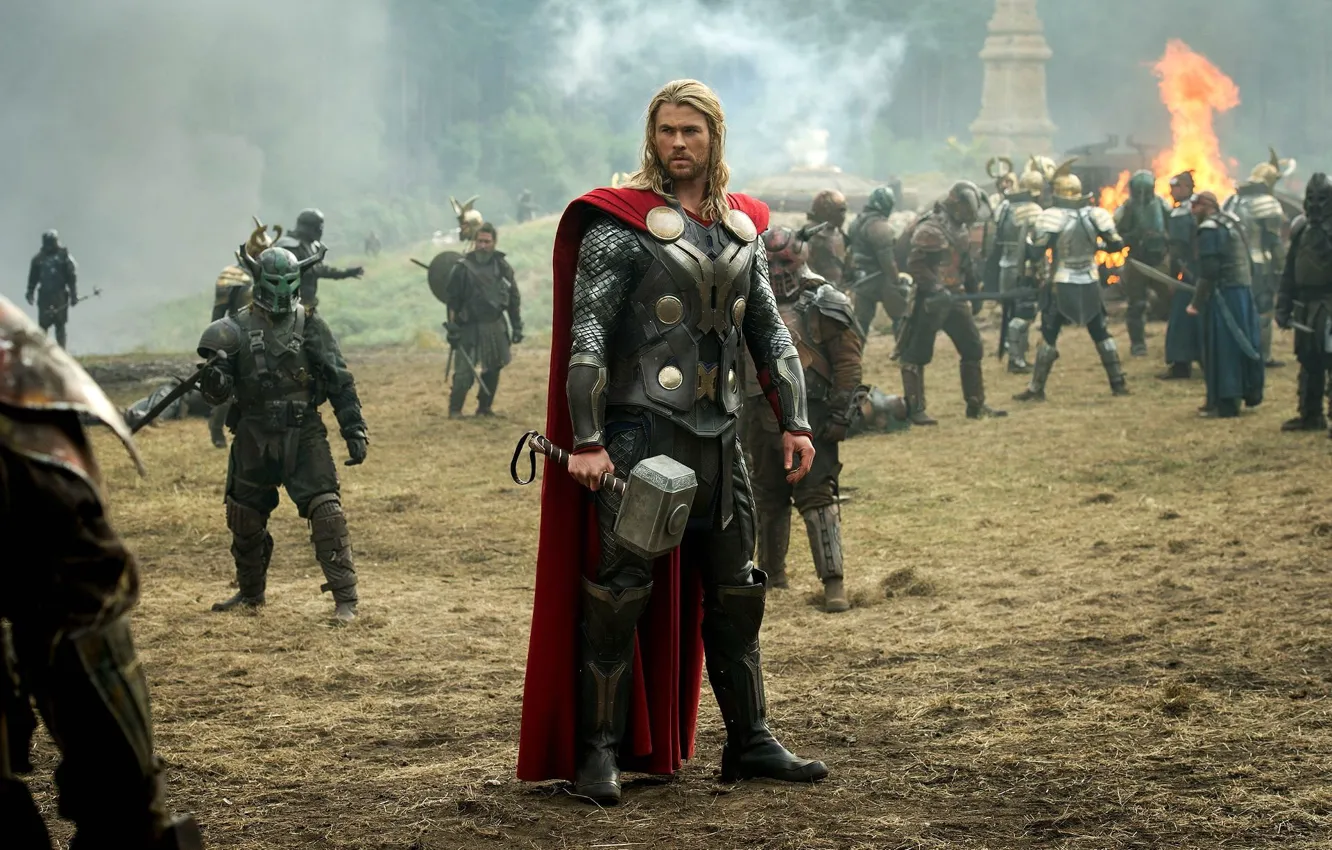 Photo wallpaper armor, hammer, battle, Thor, Chris Hemsworth.Chris Hemsworth, Thor : The Dark World