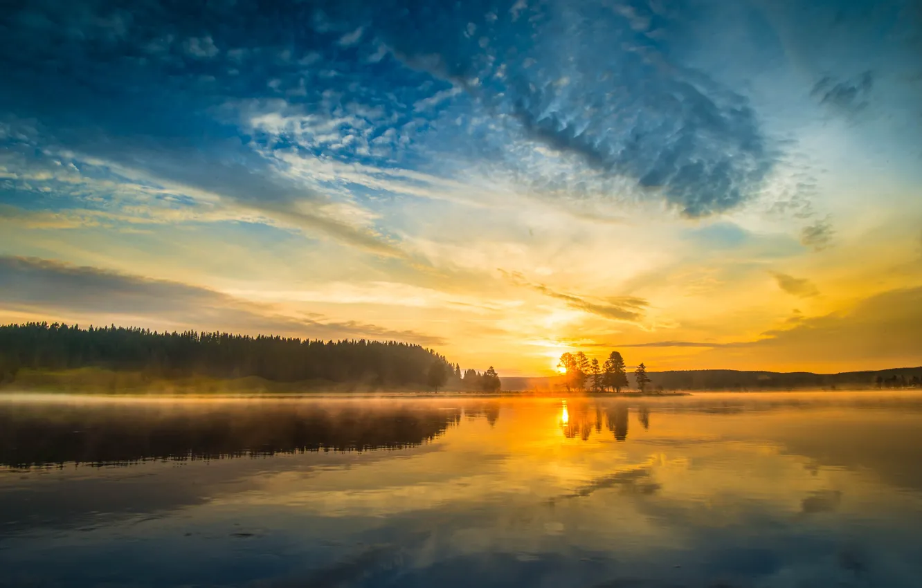 Photo wallpaper sunset, nature, lake, evaporation