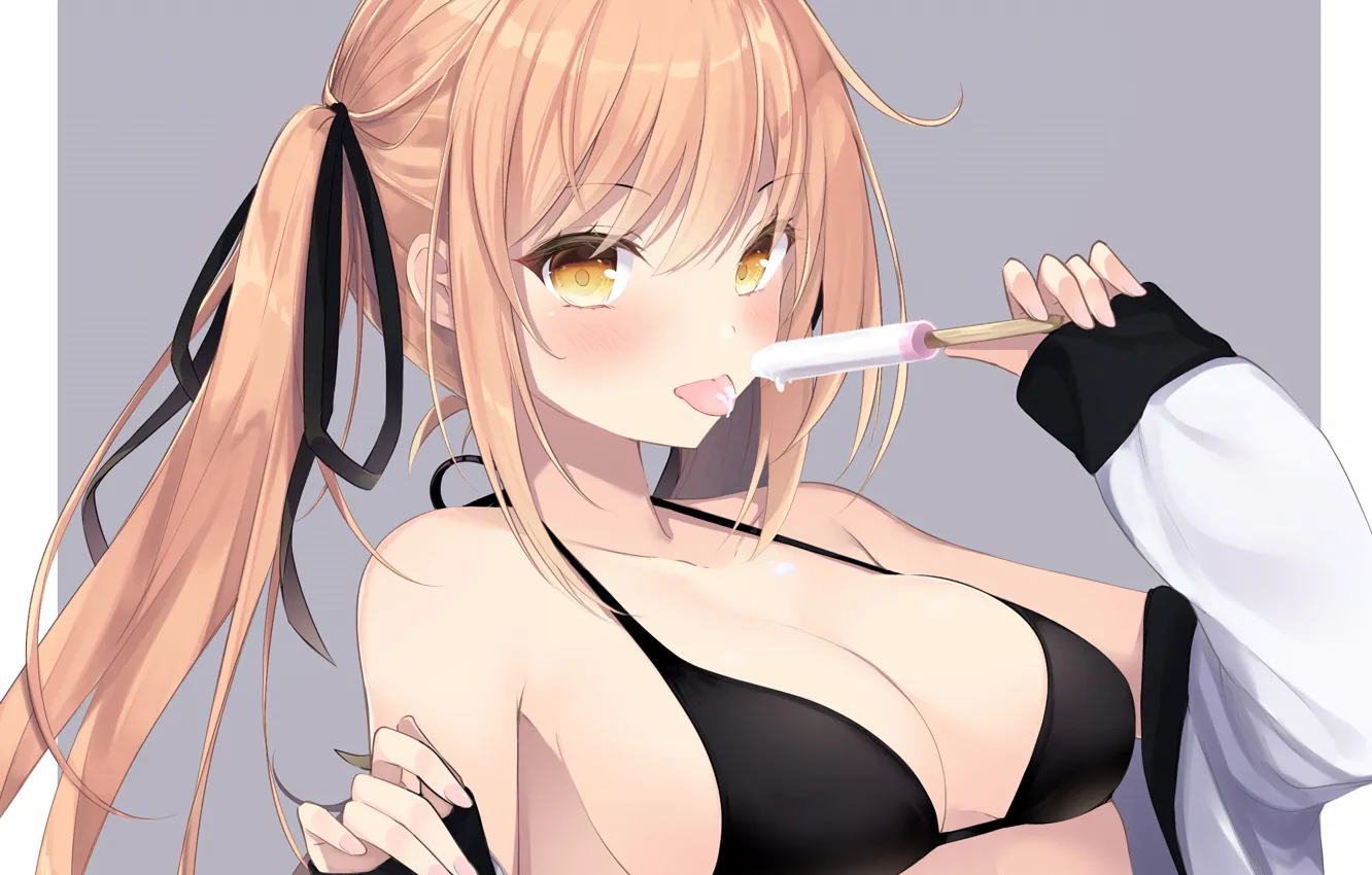 Photo wallpaper girl, sexy, cleavage, long hair, boobs, anime, beautiful, twintails