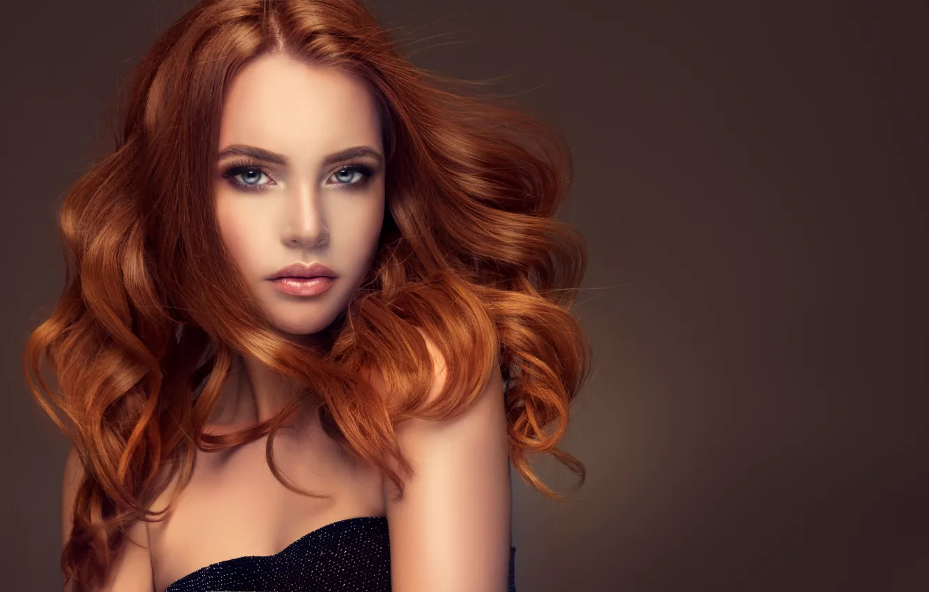 Photo wallpaper girl, face, hair, makeup, red, Beautiful, hair, curly