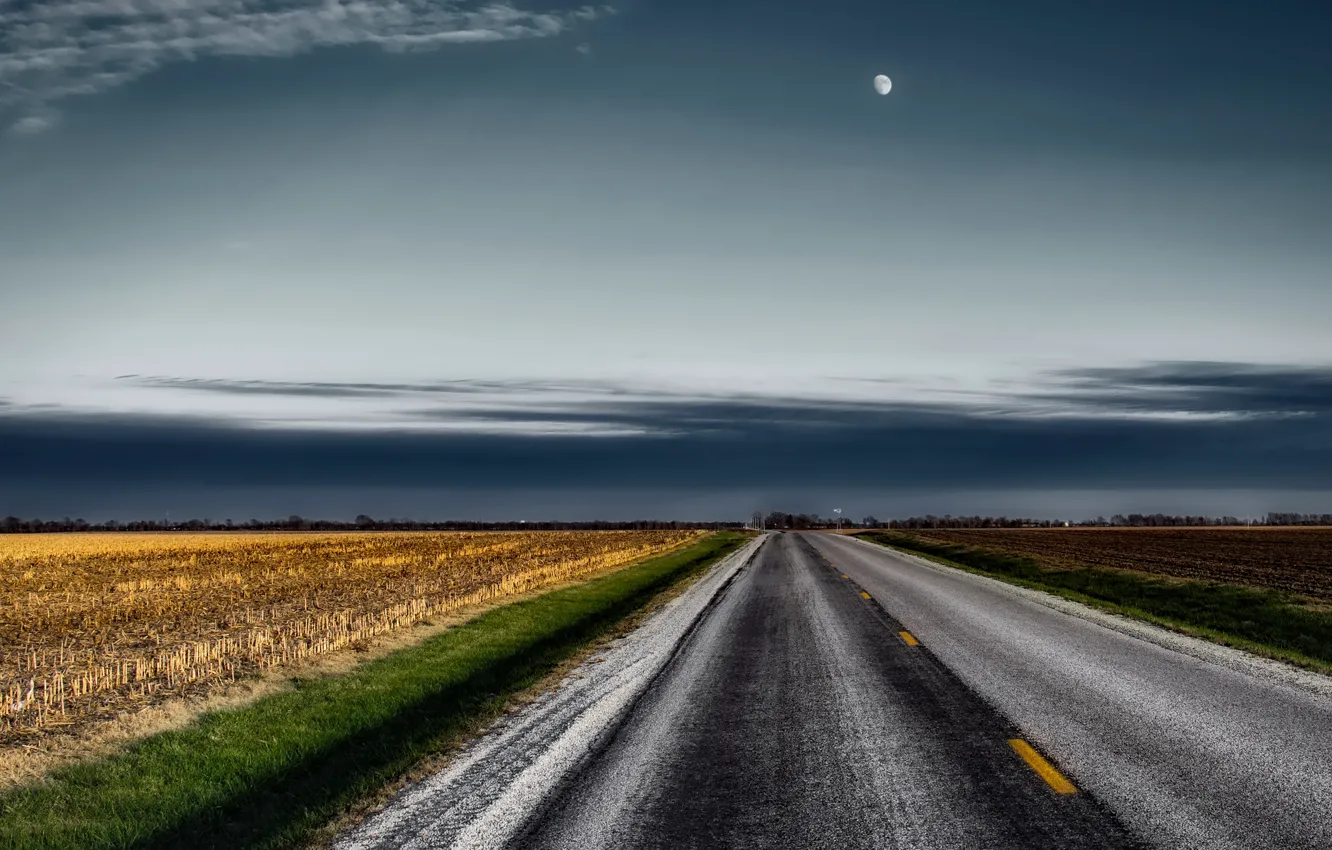Photo wallpaper road, field, the moon