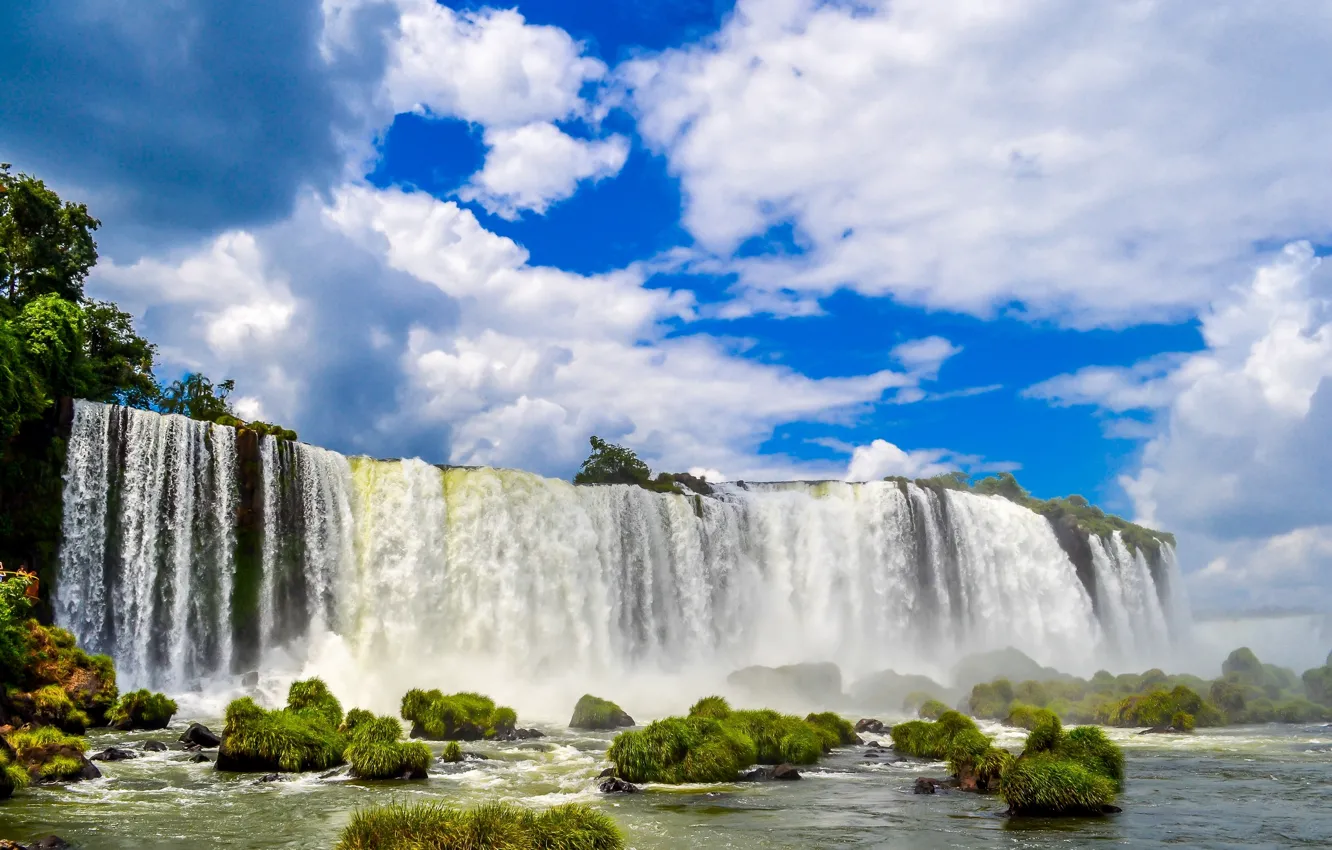 Photo wallpaper the sky, clouds, waterfall, Brazil, Brazil, The Iguaçu Falls, bumps, Iguazu Falls