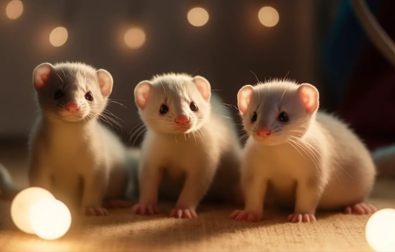 Photo wallpaper look, light, lights, blur, floor, cub, face, trio