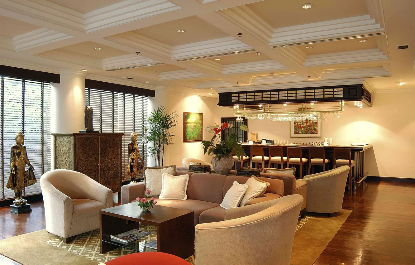 Photo wallpaper room, sofa, furniture, chair, bar, figurine, table, clarification .