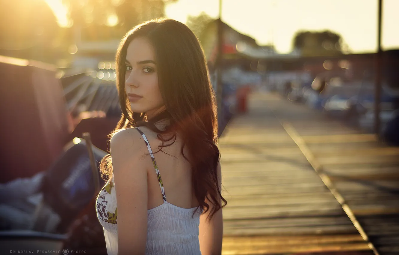 Photo wallpaper look, the sun, pose, model, makeup, dress, hairstyle, brown hair