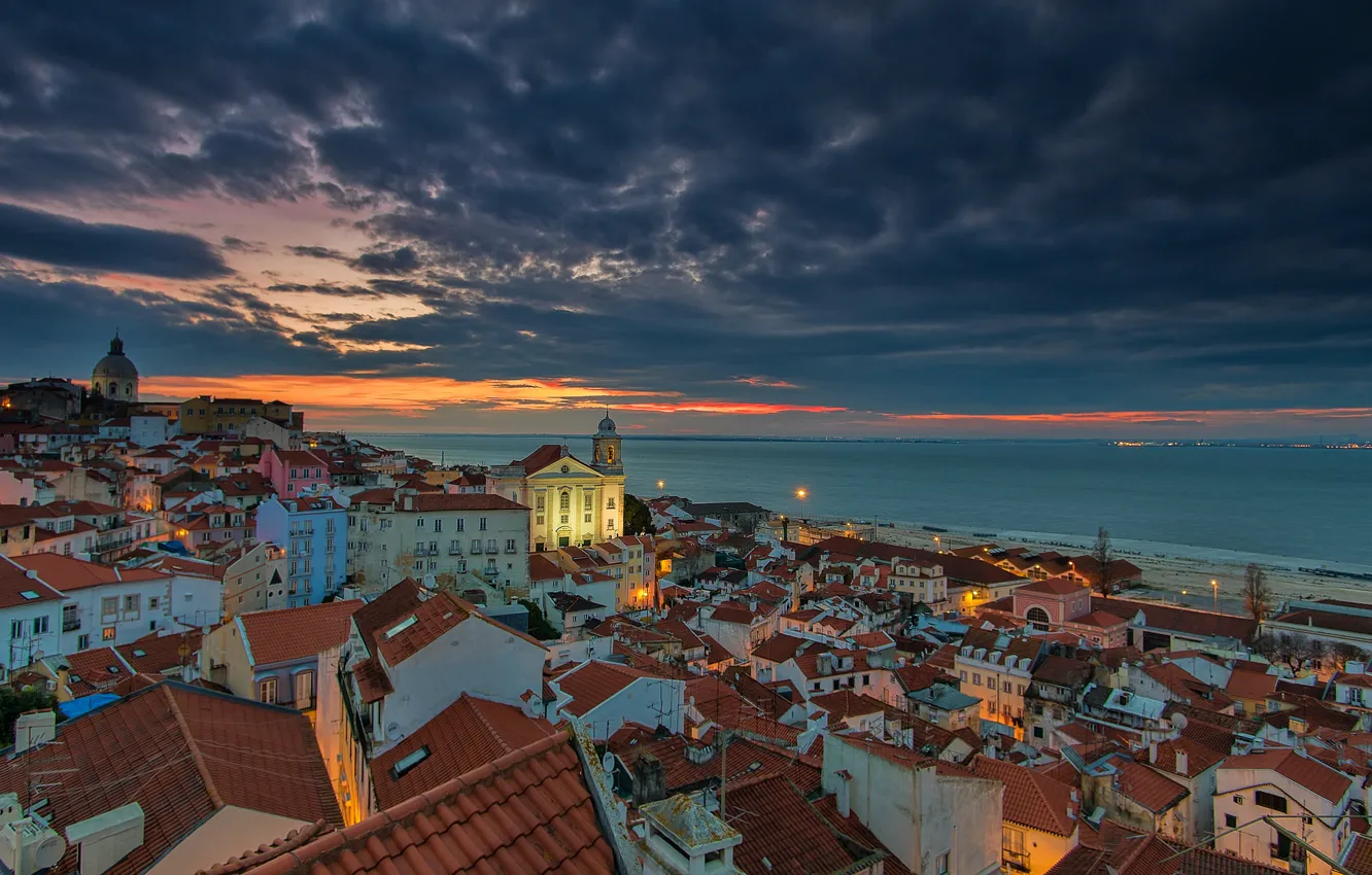 Photo wallpaper sunrise, Portugal, lisbon