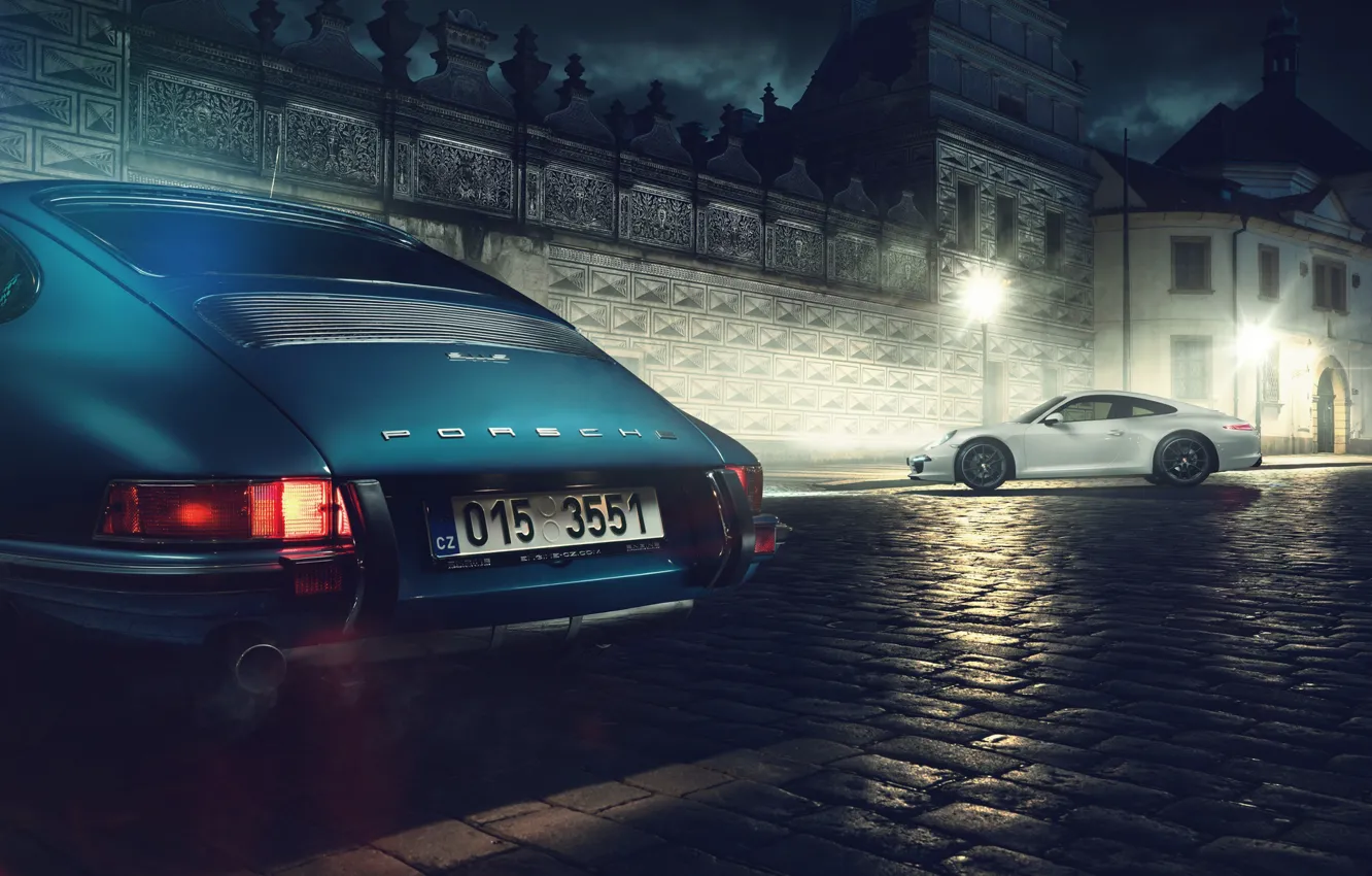 Photo wallpaper 911, white, blue, street, porche, classic Porsche