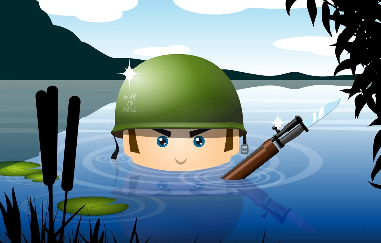 Photo wallpaper water, weapons, army, soldiers