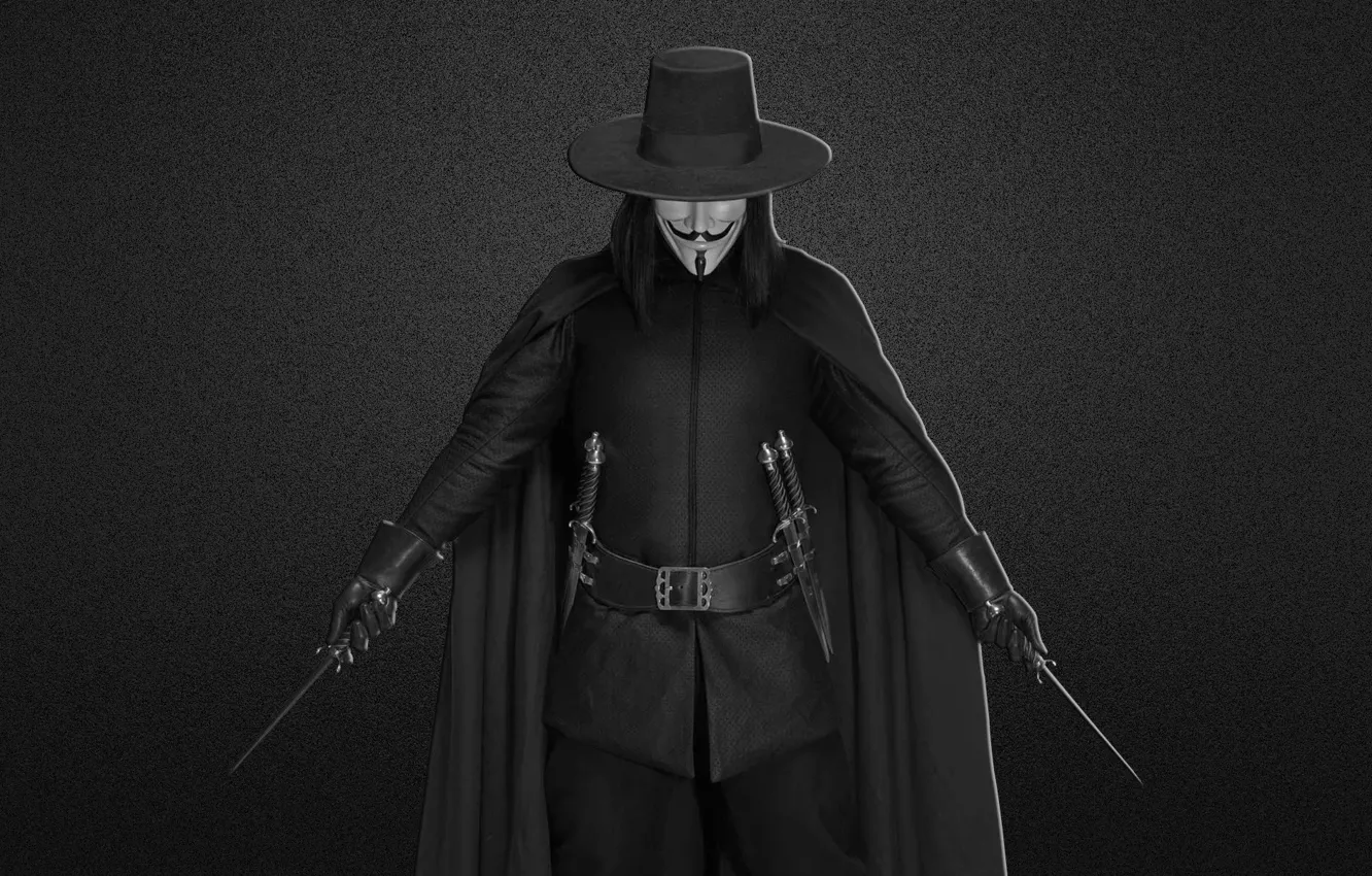 Photo wallpaper mask, black and white, dagger, v for vendetta, V for vendetta