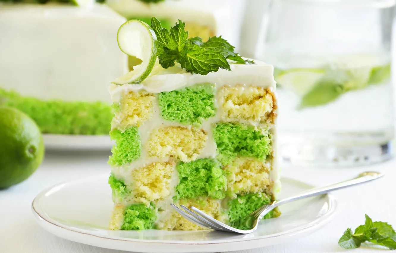 Photo wallpaper the sweetness, lime, mint, cakes, cake