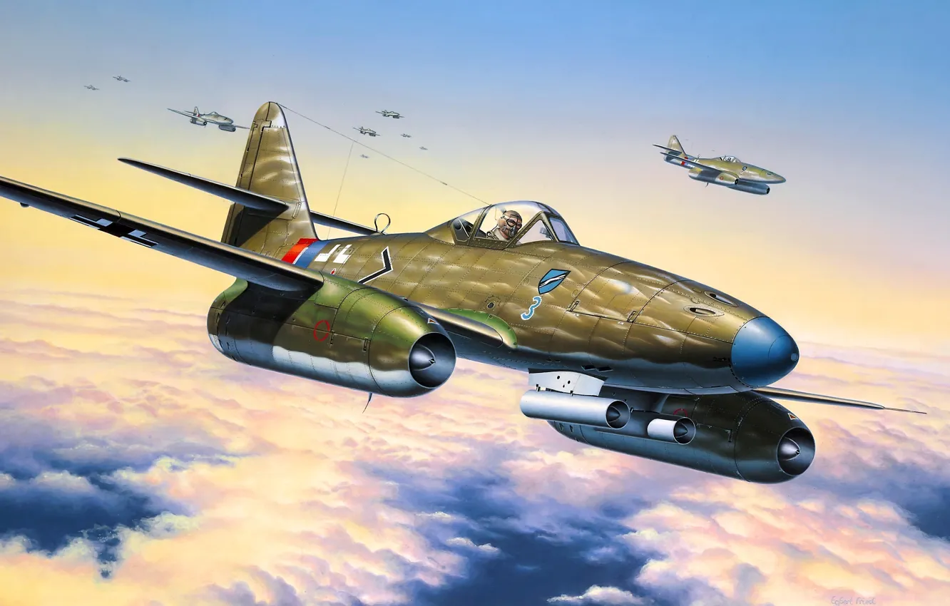 Photo wallpaper the sky, figure, art, The second world war, German, Me 262, A-1a, jet fighters